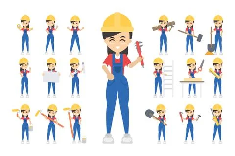 Construction worker set. Illustrazione stock