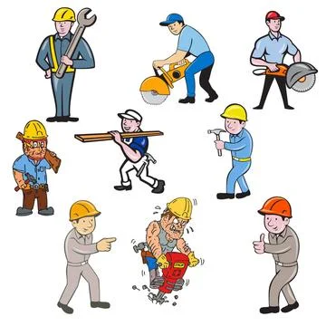  Construction Worker Set Set or Collection of cartoon character style illu... Foto stock