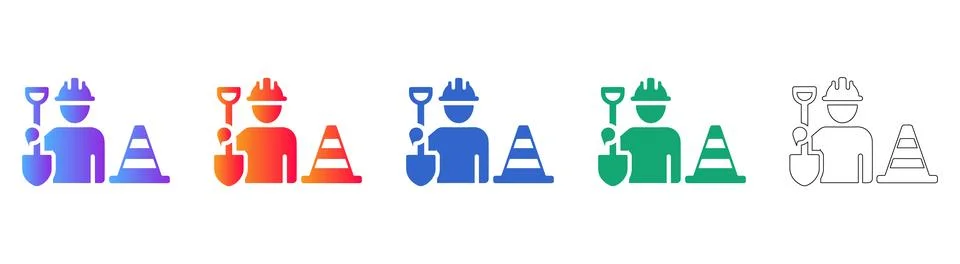 Construction Worker with Shovel Icon Set Stock Illustration