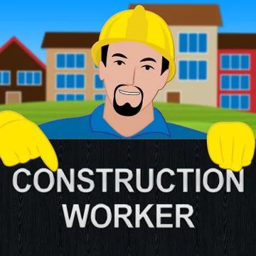 Construction Worker Showing Building Laborer 3d Illustration Ilustración de archivo