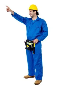 Construction worker is showing up Stock Photos