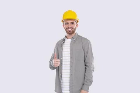 Construction Worker Showing Thumb Up Smilling Isolated Standing Stock Photos