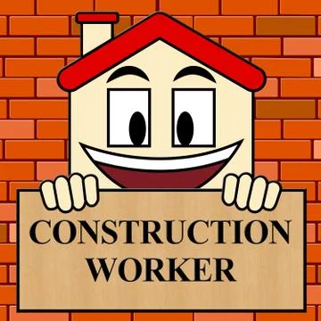 Construction Worker Shows Building Laborer 3d Illustration Ilustración de archivo
