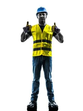 Construction worker signaling up silhouette Stock Photos