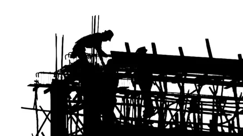 CONSTRUCTION WORKER SILHOUETTE Industry Site Building Development Scaffolding Stock Footage 321624702