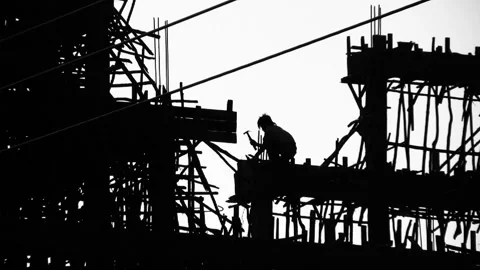 CONSTRUCTION WORKER SILHOUETTE Industry Site Building Development Scaffolding Stock Footage 321624751