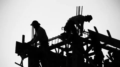 CONSTRUCTION WORKER SILHOUETTE Industry Site Building Development Scaffolding Stock Footage 321921455
