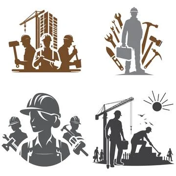 Construction worker Silhouette set. 스톡 일러스트