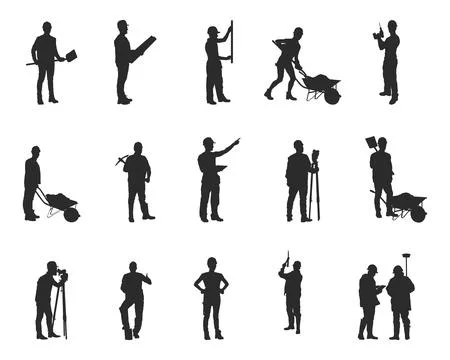 Construction worker silhouettes, Worker silhouettes. Stock Illustration