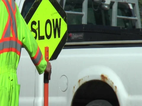 Construction Worker with Slow Sign Close Up 스톡 동영상 80206952