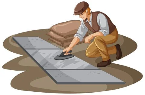 Construction Worker Smoothing Wet Concrete with a Hand Trowel Tool Stock Illustration