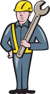 Construction Worker Spanner Isolated Cartoon Illustration of a constructio... Stock Photos