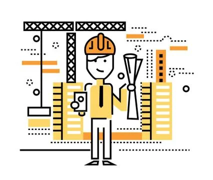 Construction worker standing on building site. Stock Illustration