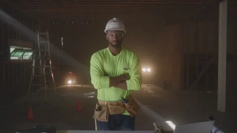 Construction Worker Standing On Job Site Stock Footage 270388543