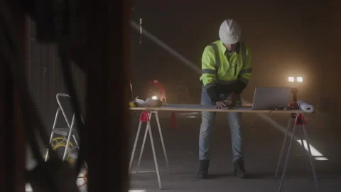 Construction Worker Stands At Desk Measuring Stock-Footage 270388623