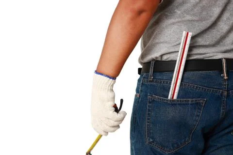 The construction worker stood at the back. 스톡 사진