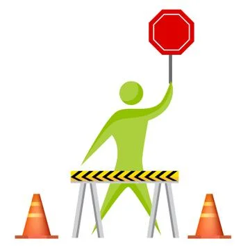 Construction Worker with Stop Sign Stock Illustration