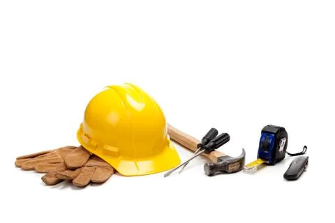 Construction worker supplies on white Stock Photos