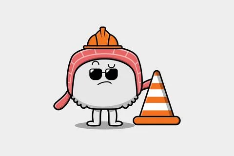 Construction worker Sushi cute character mascot 스톡 일러스트