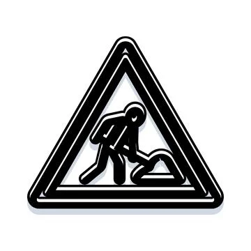 Construction worker symbol on a triangular warning sign Illustrazione stock