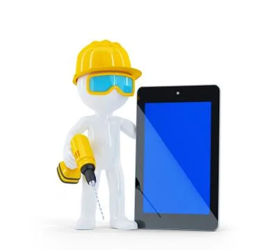 Construction worker with tablet computer Stockillustratie