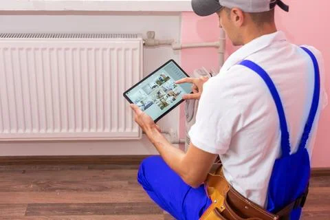 Construction worker with a tablet Planning Developer Concept Foto stock