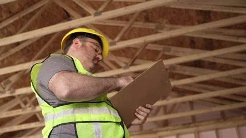 Construction Worker Taking Notes While Inspecting a Building Stock Footage 242620520