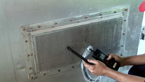 Construction worker testing air quality in ventilator shaft Stock Footage 69128884