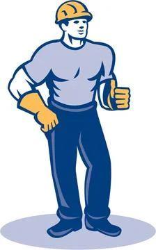 Construction Worker Thumbs Up Retro Illustration of a construction worker ... Stock Photos