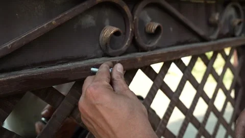 Construction worker tightens a Bolt with a metal Wrench Video stock 261500593