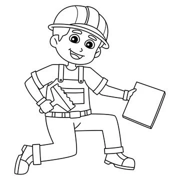 Construction Worker Tile Setter Isolated Coloring Stock Illustration