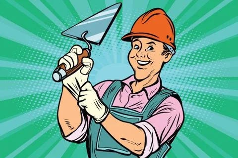 Construction worker with trowell Stock Illustration