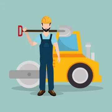 Construction worker with under construction icons Stock Illustration