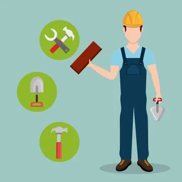 Construction worker with under construction icons Stock Illustration