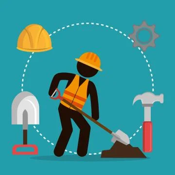 Construction worker with under construction icons Illustrazione stock