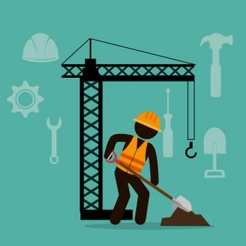 Construction worker with under construction icons Stock Illustration