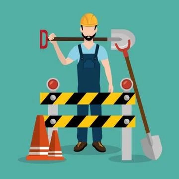 Construction worker with under construction icons Illustrazione stock