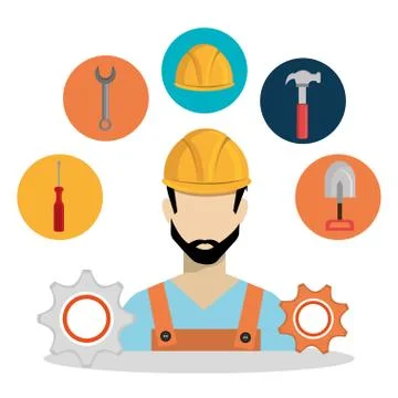 Construction worker with under construction icons Stock Illustration