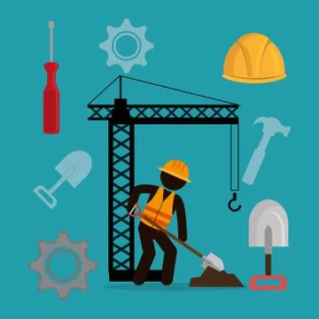 Construction worker with under construction icons Stock Illustration