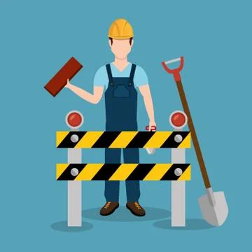 Construction worker with under construction icons Stock Illustration
