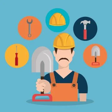 Construction worker with under construction icons Stock Illustration