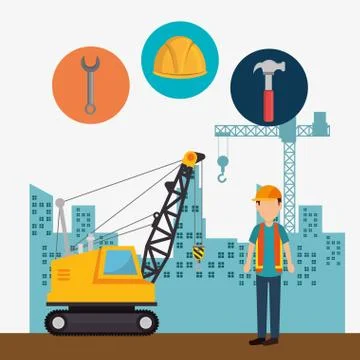 Construction worker with under construction icons Stock Illustration