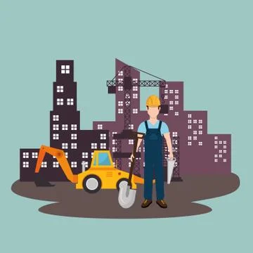 Construction worker with under construction icons Stock Illustration
