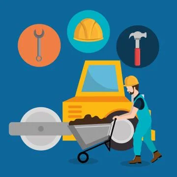 Construction worker with under construction icons Stock Illustration