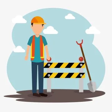 Construction worker with under construction icons Stock Illustration
