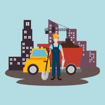 Construction worker with under construction icons Stock Illustration