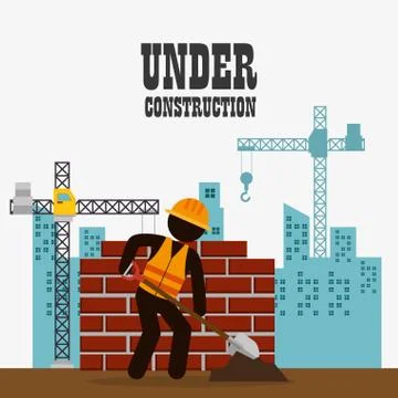 Construction worker with under construction icons Stock Illustration