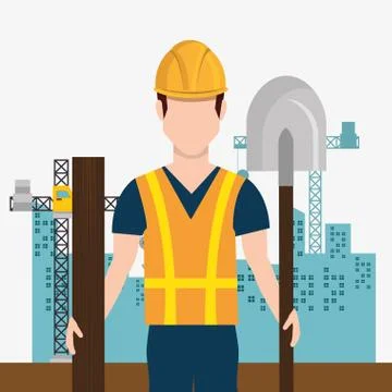 Construction worker with under construction icons Stock Illustration