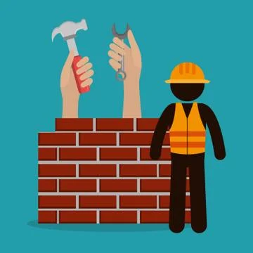Construction worker with under construction icons Stock Illustration
