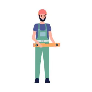 Construction worker in uniform and helmet flat vector illustration isolated. Stock Illustration